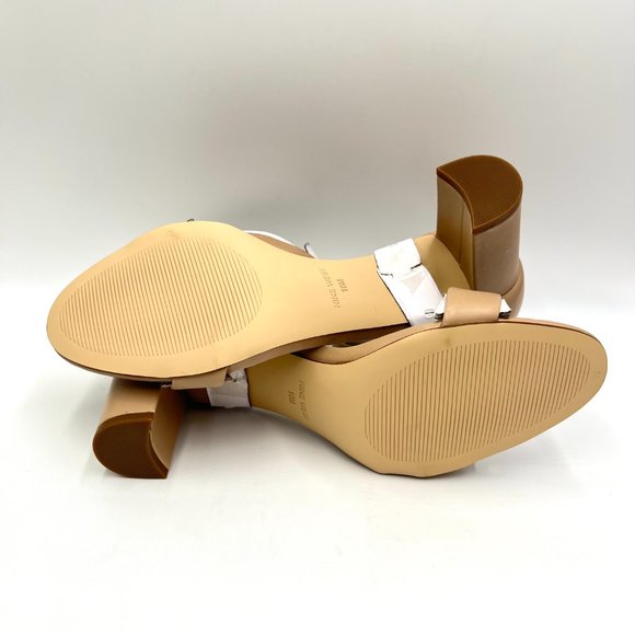 Nine West Size 10 Beige Nude Natural Tan Leather Block Heels Sandals Shoes - Picture 9 of 14
